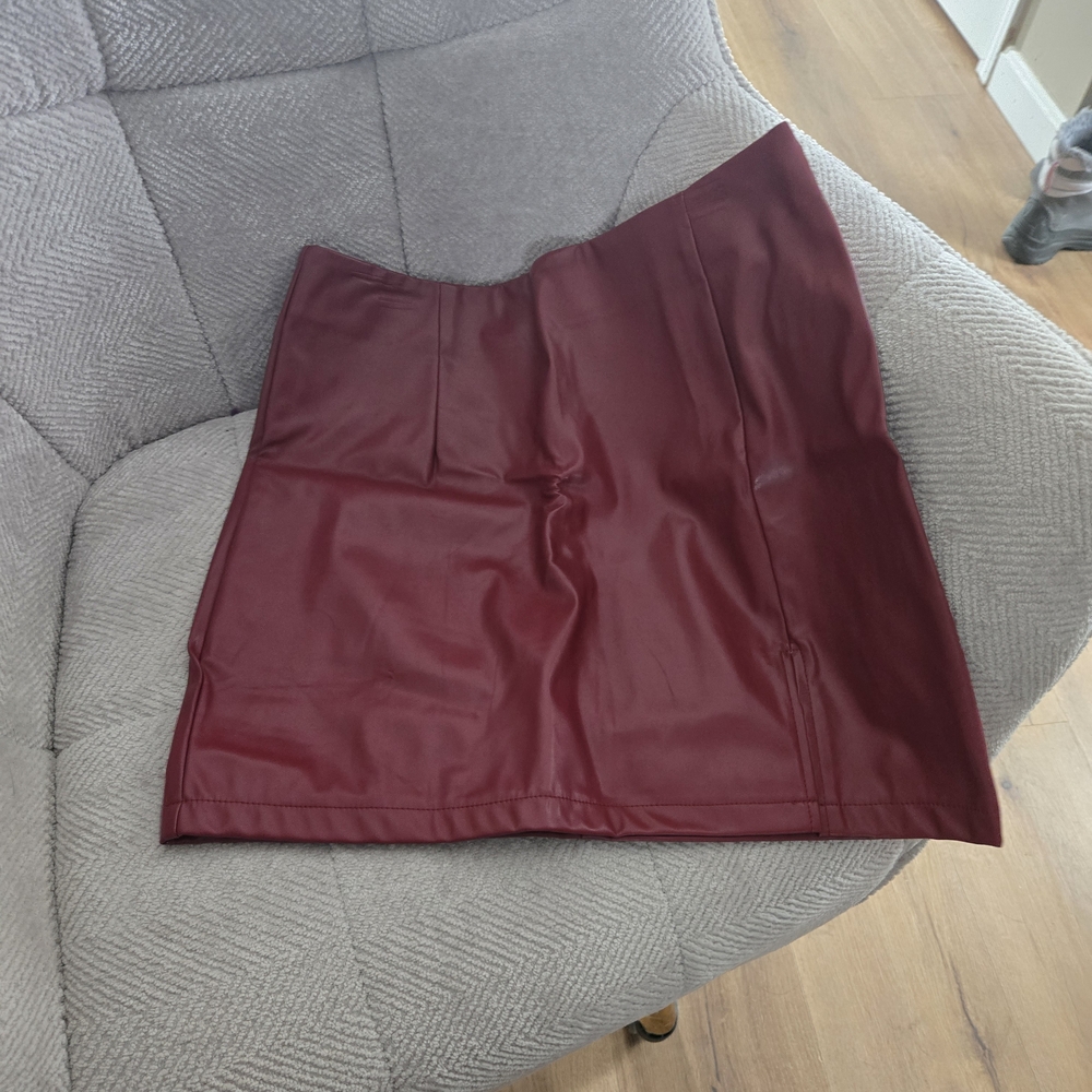 SHEIN Deep Red Leather Skirt